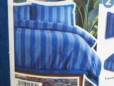Mainstays Blue Stripes Comforter Set with Sham Twin / Twin XL Bed in Bag