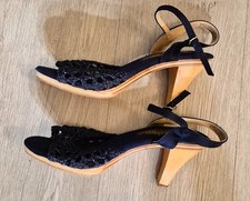 VTG 1970s Wooden Platform Woven Crochet Heels Sandals Sz 7M