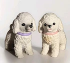 Vintage White Poodle Dog Figurine Lot 2 Plastic Puppy Pink Purple Collar Toy Set