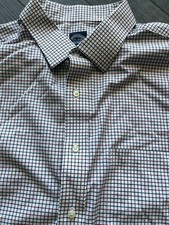 Brooks Brothers Non Iron Stretch Men Sz 18 1/2 34/35 Long Sleeve White Red Shirt