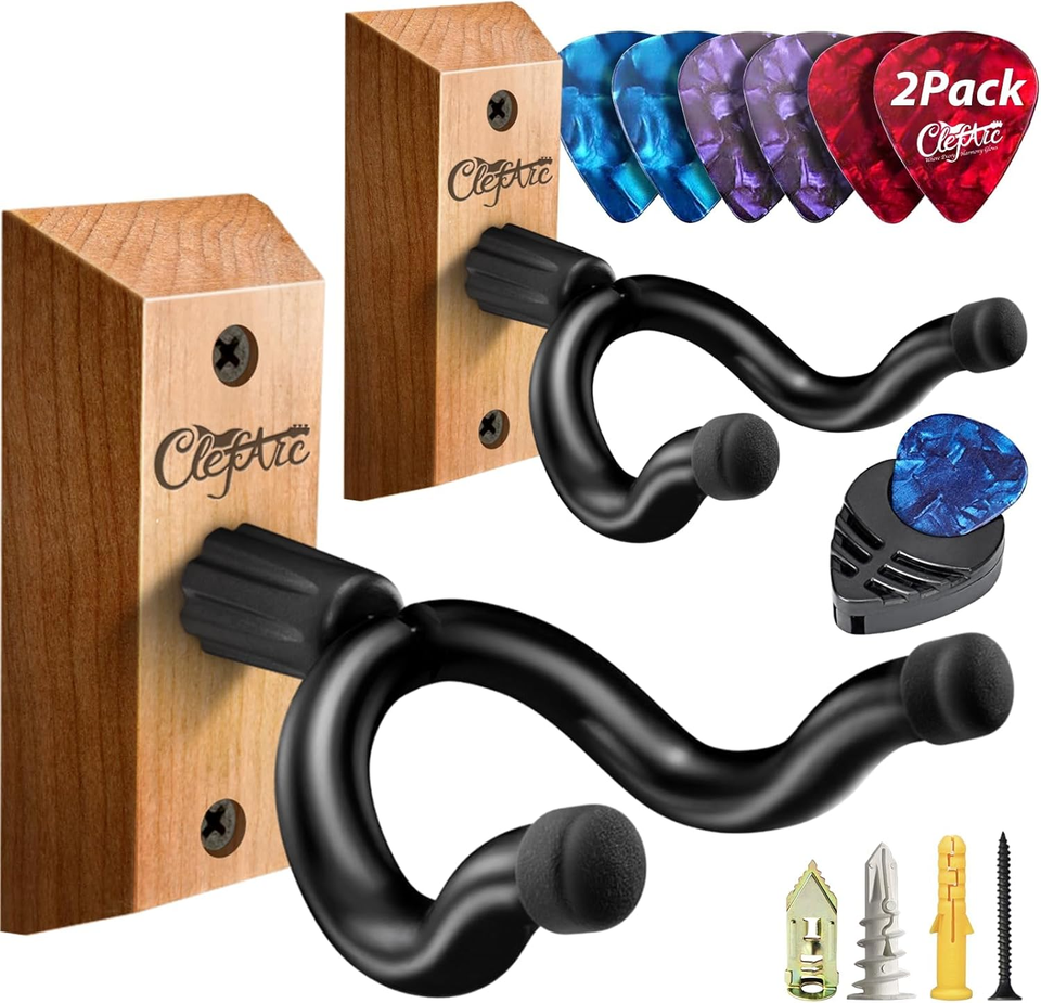 Guitar Wall Mount Cherry - 2 Pack U-Shape Guitar Wall Hangers, Guitar ...