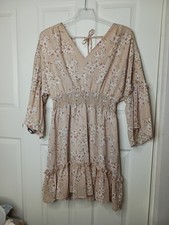 Jollycode Women’s Floral Mini Dress Boho Fairy Chiffon Casual Batwing Sleeve Lg