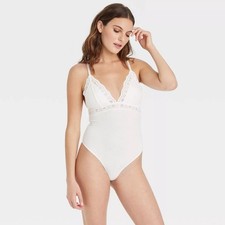 Colsie Womens White Eyelet Detail Soft Stretch Bodysuit Size S