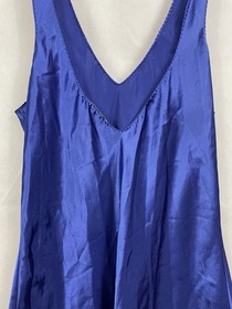 VTG 90&rsquo;s Val Mode Slip Dress Lingerie Nightgown Navy Blue Plunge Short Size L