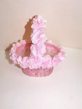 Shabby Chic Victorian Pink Metal Basket Flower Trim
