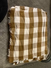 LOFT  Scarf Neutral Cappuccino Brown /White Gingham Plaid  NWOT Long & Wide