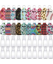 20 Empty Travel Size Sanitizer Bottle and Keychain Holder Set, Party Favor