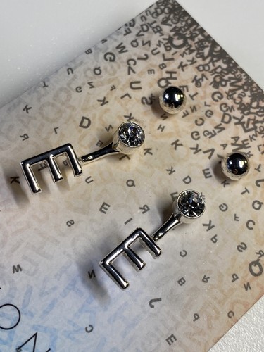 Avon Earrings Two Pairs Silver Metal Letter E And Ball Studs - Picture 6 of 8