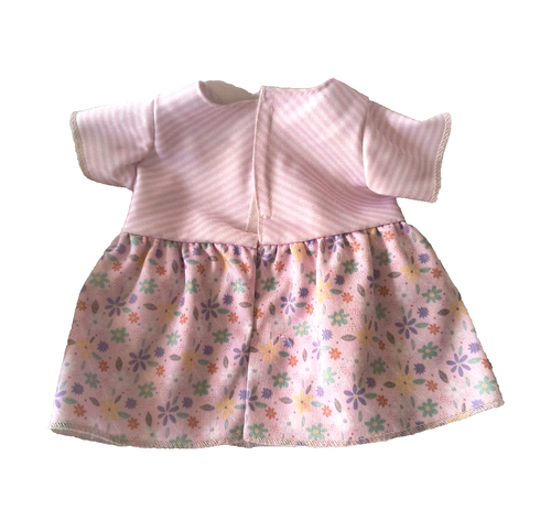 Dress For Small Bear/Doll Pink Striped Bodice Multicolored Floral on Pink Poly - Picture 6 of 15