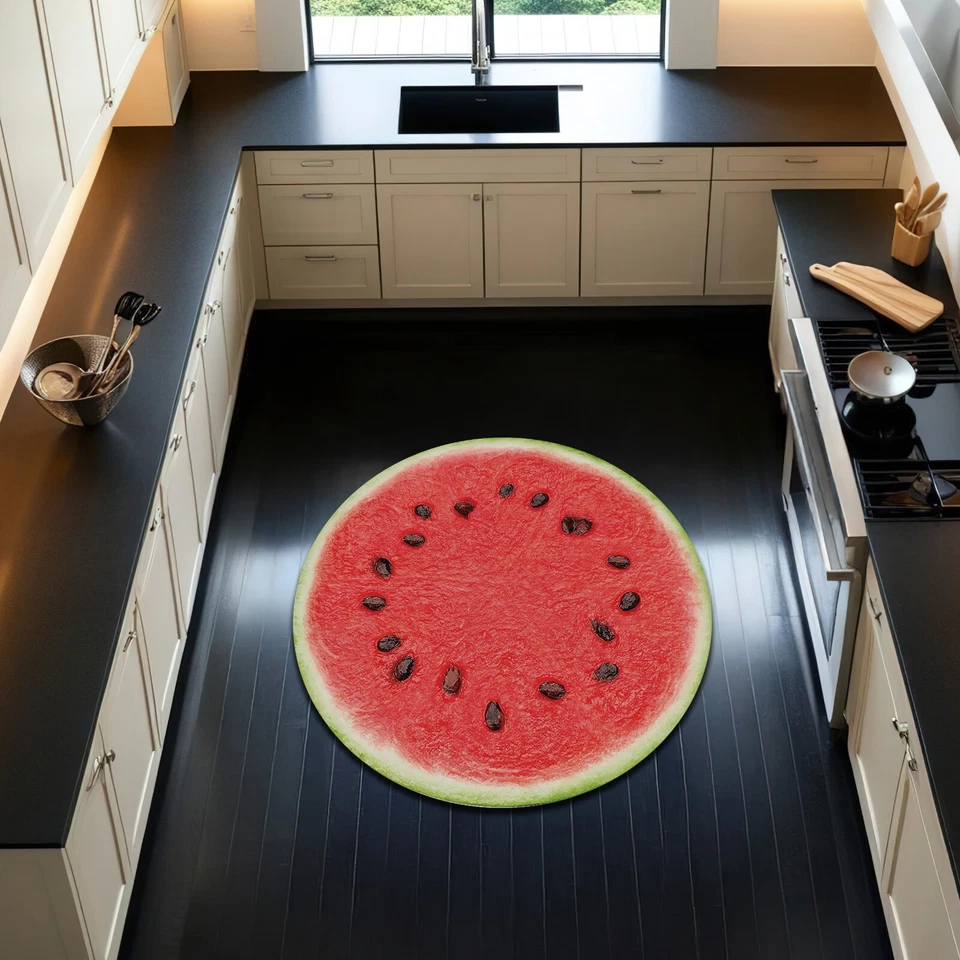Реально выглядящий 3D арбуз круглый ковер кухонный ковер фруктовый декор - Изображение 2 из 3
