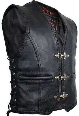 Rocker Lederweste Bikerweste Lederkutte Kutte Chopperweste Karabiner Schnallen