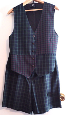 Green And Blue Plaid School Uniform With Vest Size M And Pleated Shorts Size 14