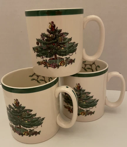 Vtg Spode Christmas Tree Collection SetOf 3 Coffee Cups Made In England Preowned