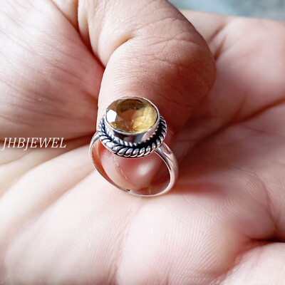 Citrine Round Cut Gemstone Ring 925 Sterling Silver New Man's Handmade Jewelry