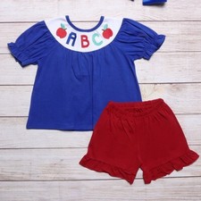 NEW Boutique Back to School Embroidered ABC Tunic Girls Shorts Outfit Set