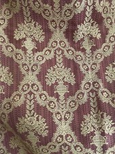 LOURD rideau en SOIE Lyonnaise or et bordeaux doublé CORBEILLES DE FLEURS c1870