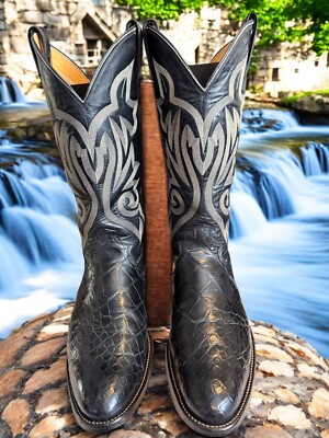 Justin Ebony American Alligator Belly Style P5997 Size 9.5-D Stunning! 584-22975