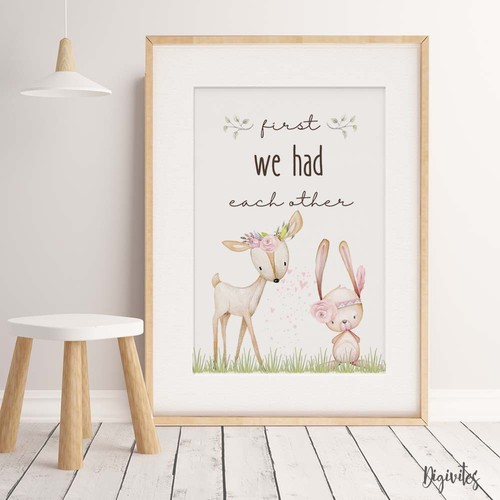 Nursery Wall Art Prints Woodland Boho floral baby girl decor set of three - Picture 2 of 4