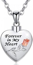 Rose Heart Urn Necklace for Ashes 925 Sterling Silver Memorial Keepsake Pendant