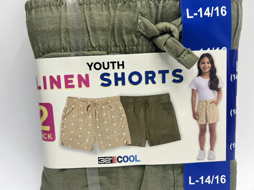 Paquete de 2 pantalones cortos de lino verde y tostado a lunares talla L (14/16) 32 grados geniales para niñas Foto 2 de 4