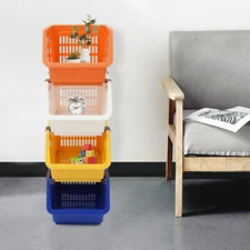 4 PCS Stacking Storage Baskets, Multi-tiered Plastic Stackable Organizer Bins