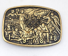 1988 USA OLYMPICS BRASS BELT BUCKLE 3D COLLECTIBLE SPORTS MEMORABILIA