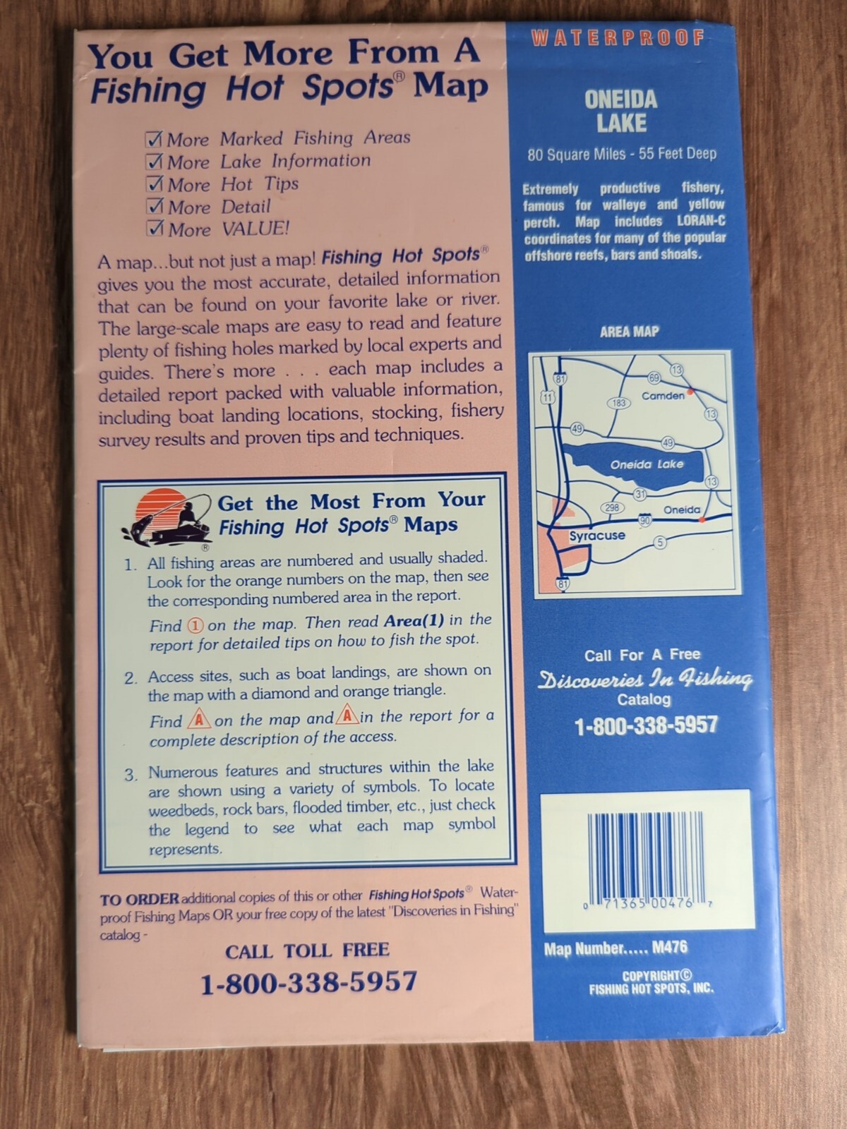 Oneida Lake NY Fishing Hot Spots Hydrographic Contour Map Walleye Waterproof eBay