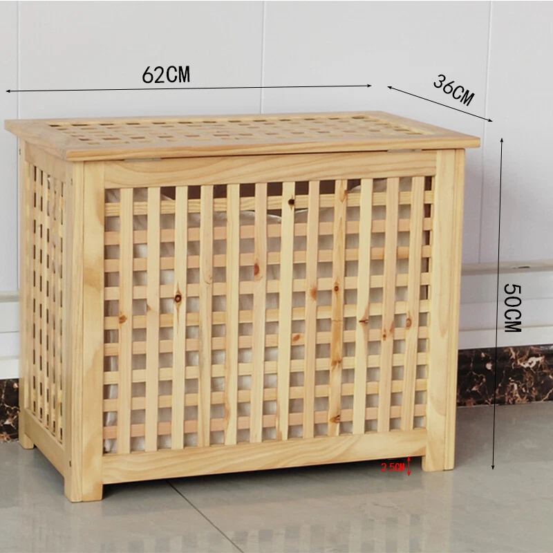 Holz Wäschetruhe, Wäschetonne Holztruhe mit Leinensack - Bild 3 von 3