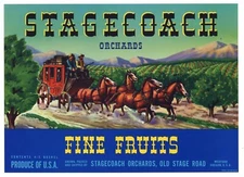 STAGECOACH Vintage Pear Crate Label, Western, Cowboy, *AN ORIGINAL LABEL* Blue