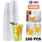 100PCS PLASTIC CUPS 500ML REUSABLE CLEAR DRINKING WATER CUP 17OZ PARTY EASY GRIP