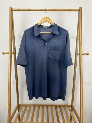 VTG 80s Stedman Gradient Sun Faded Paper Thin Worn Polo Blue WIP Work Shirt XXL