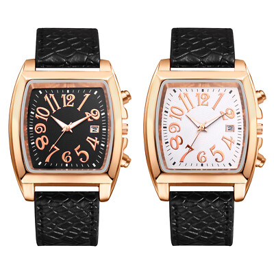 Men Date Quartz Black PU Leather Band Analog Sports Watch Analog Wristwatch Gift