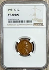 1931 S Lincoln Wheat Cent NGC VF 20 Brown, Semi-Key Date Penny