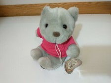VTG Commonwealth Classic Cuddables Gray Teddy Bear Pink Hoodie Plush 1987 HTF