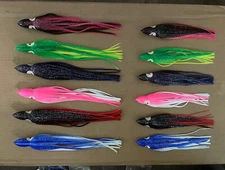 Offshore Fishing Lures 12 PK New Hoochie Squid Trolling Skirt (6) 9.5” & (6) 12”