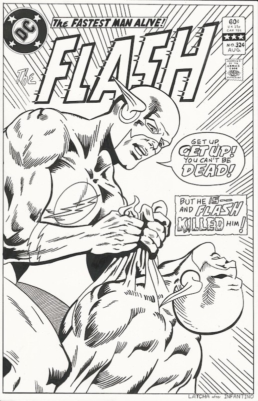 Flash 324 Cover Recreation Original art Latcha 11x17 OA Justice League DC