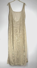 Vintage Valentino Intimo Long Gold Metallic Sheer Tank Nightgown Slits M READ