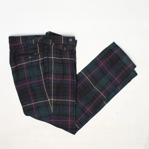 NWT Polo Ralph Lauren Linen Pants Mens 32x31 Green Blue Tartan Pleated Side Tab