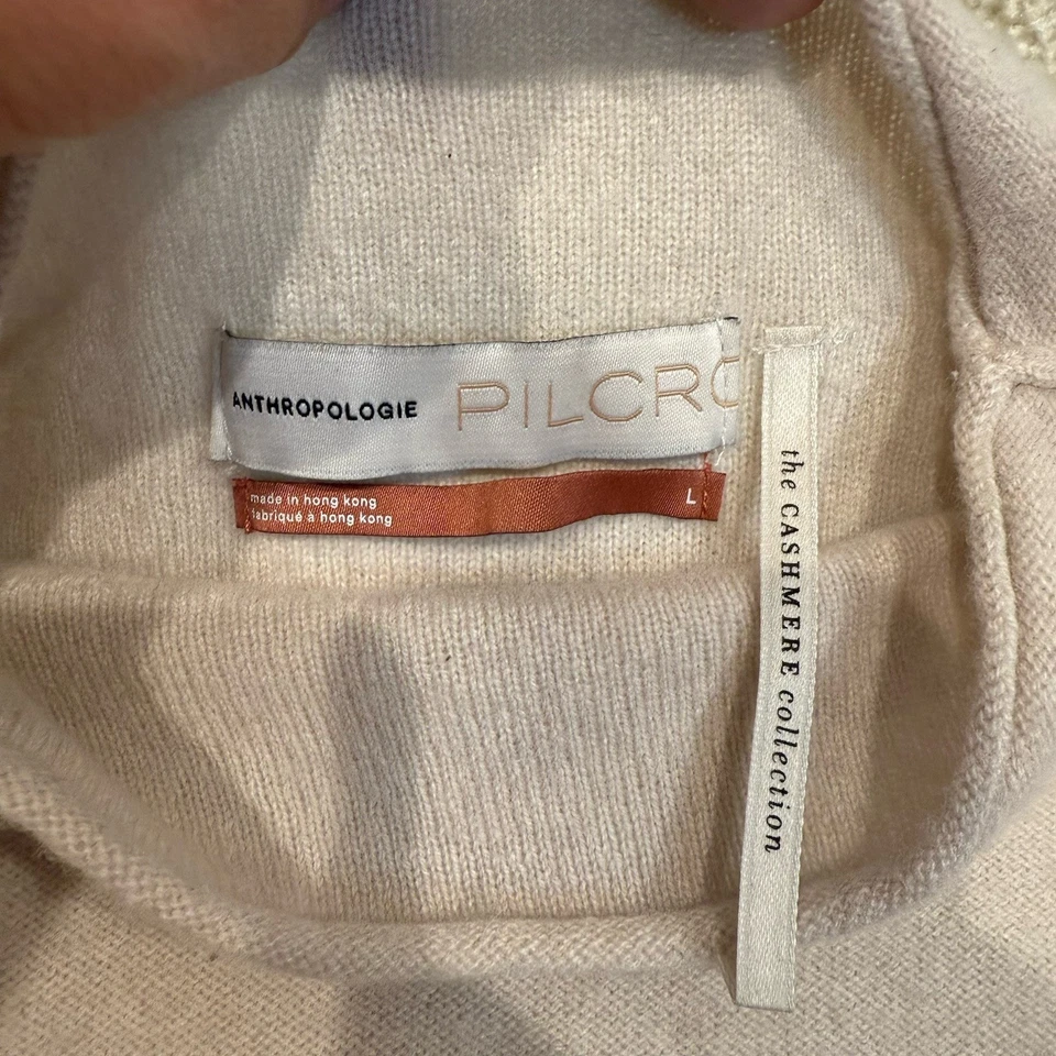 Suéter Anthropologie Beige Cuello Simulado Para Mujer Cachemira Con Acento Azul Talla L Foto 2 de 4