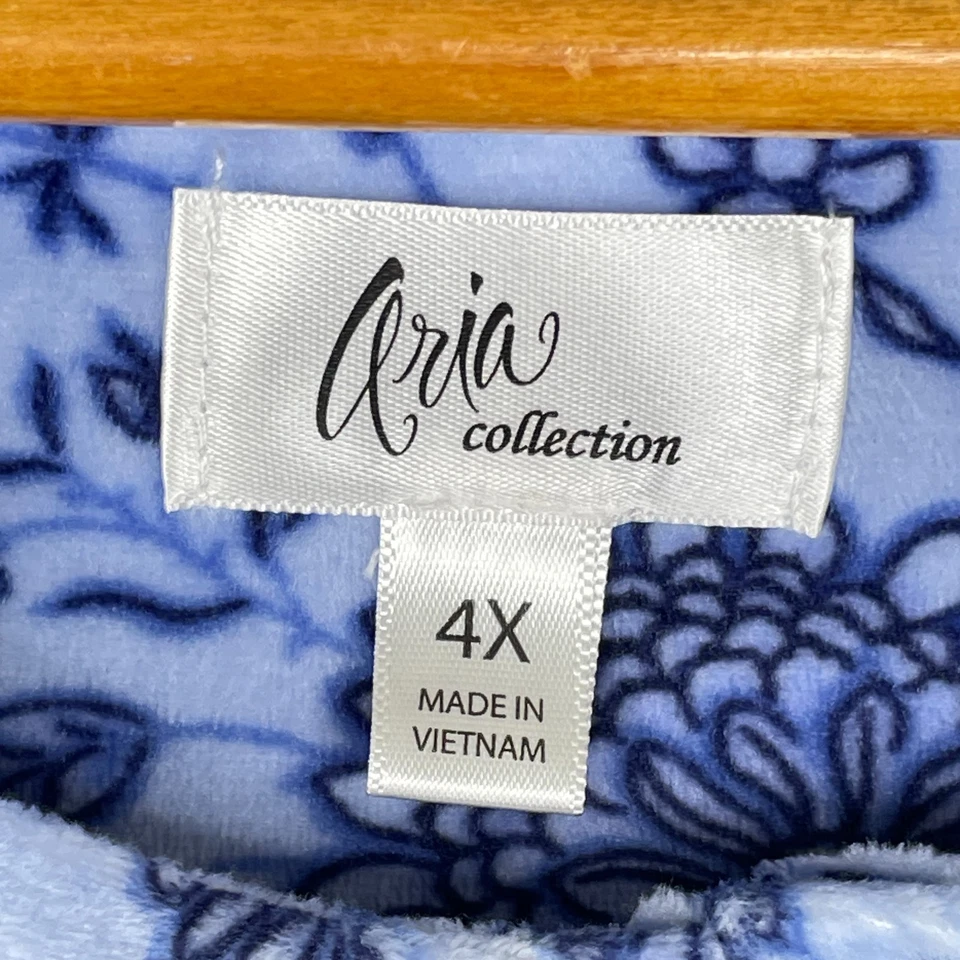 Aria Collection Nightgown Womens 4X Blue Floral Soft Fleece Pockets CottageCore - Image 3 of 4