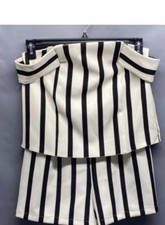 NWT Topshop White Black Stripe Strapless Short Back Zip Jumpsuit Size 4