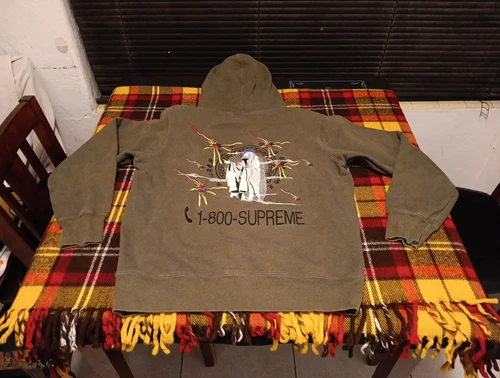 Sweat à capuche 1 800 Supreme vert olive brodé taille moyenne authentique