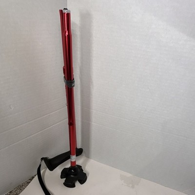 Rehand Red Adjustable Foldable Quad Walking Cane, Wrist Strap, 350 lb Capacity