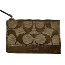 Coach Brown Signature Canvas  Bronze Leather Key Holder Card Case