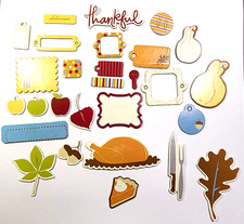 Thanksgiving Thankful Turkey Pumpkin Chipboard Die Cuts Set of 28 KI Memories