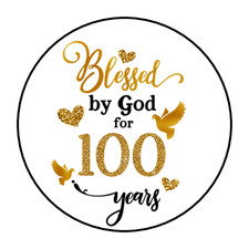 100TH BIRTHDAY STICKERS ENVELOPE SEALS LABELS 1.5" 100 YEARS BLESSED GOLD