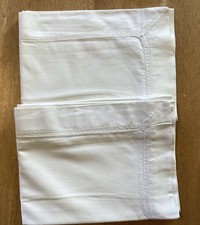 Vintage Pair Linen Oxford Pillowcases 22x33 White Corded Trim