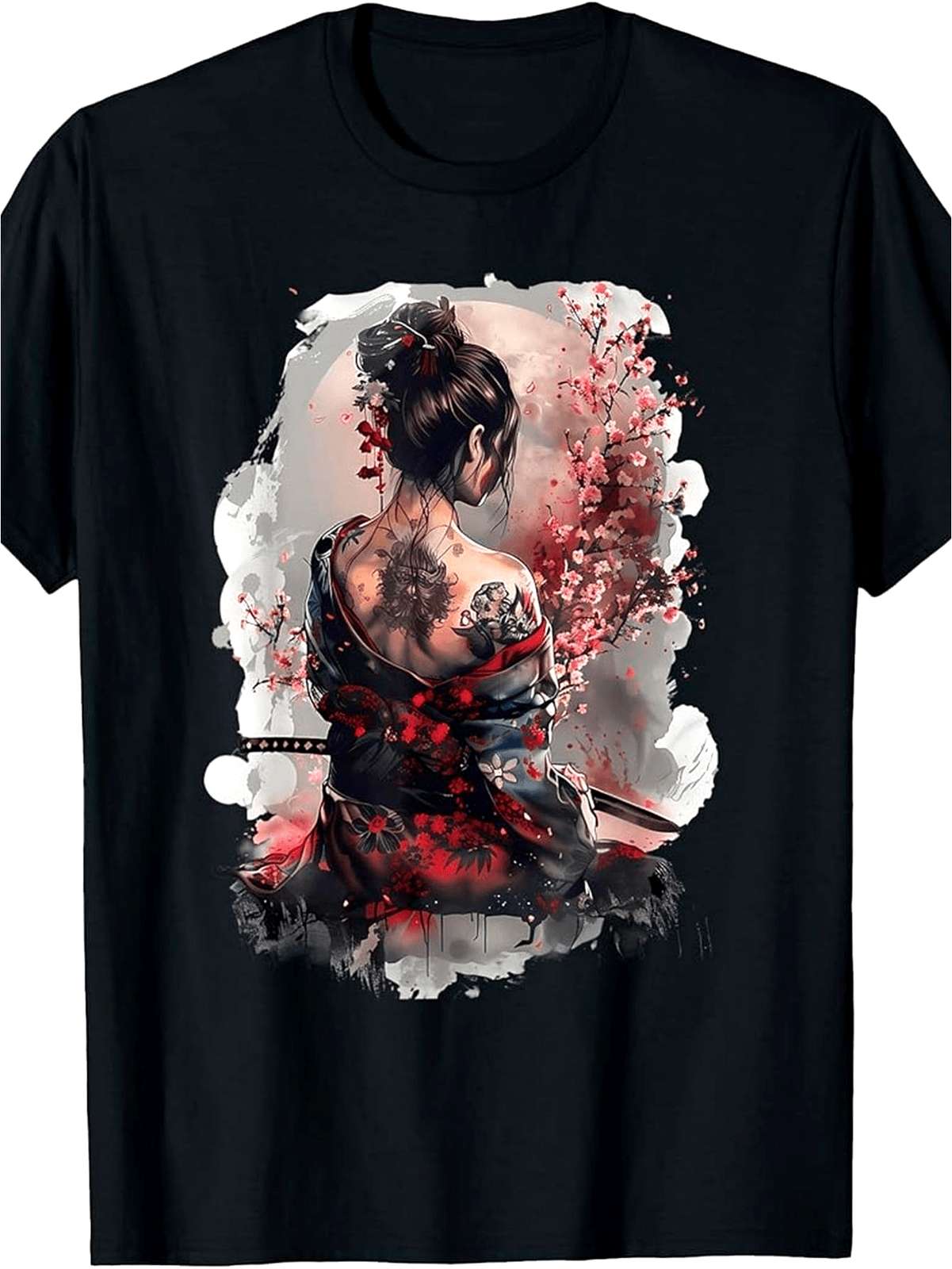 Men's Plus Size Japanese Samurai & Geisha Anime T-Shirt - 100% Japanese Cultur
