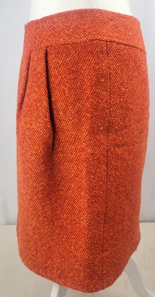 Sara Campbell Wool Blend Bouclé Tweed Skirt Orange Textured Lined Women’s 6 Fall Foto 4 de 4