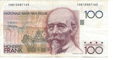 Geldschein Banknote Belgien 100 Francs